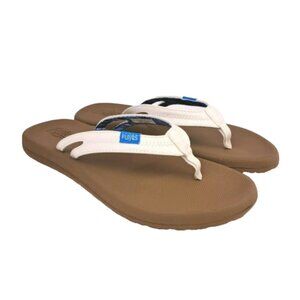 Womens Flojos Flip Flop Sandals Size 7 White And Brown Memory Foam Comfort